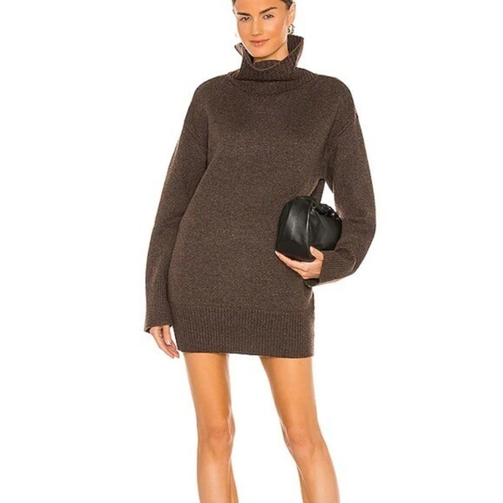NWT Weekend Stories Lofty Jersey Sweater Dress in‎ Molasses Large  Wool Blend
